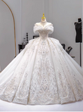 Gorgeous White Glittering Beaded A-Line Off-the-shoulder Long Wedding Dress TP5050