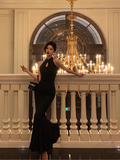 Elegant Black Sleeveless Mermaid Draped Ruched Evening Gown TP5121