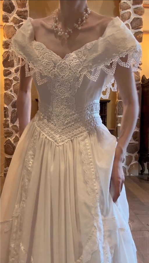 Glamorous Lace Applique Off-Shoulder A-Line Wedding Dress TP5306
