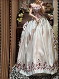 Elegant Burgundy Off-Shoulder Rose Embroidery A-Line Evening Gown TP5404