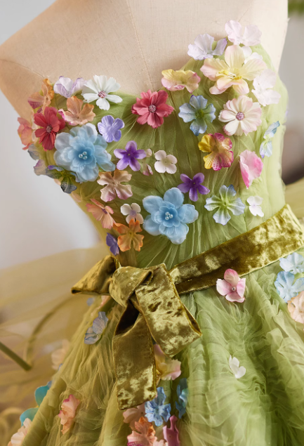 Glamorous Soft Olive Green Tulle 3D Floral Applique Strapless Sweet 15 Quinceanera Ball Gown TP5465