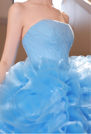 Glamorous Sky Blue Ruffled Tulle Strapless Sweet 15 Quinceanera Ball Gown TP5483