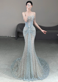 Vintage Sequin Off-Shoulder Mermaid Beaded Evening Gown TP5523