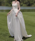 Ethereal Strapless Ivory Flowy Train Sheath Wedding Dress TP5592