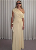 Vintage One-Shoulder Ruched Chiffon Evening Dress TP5716