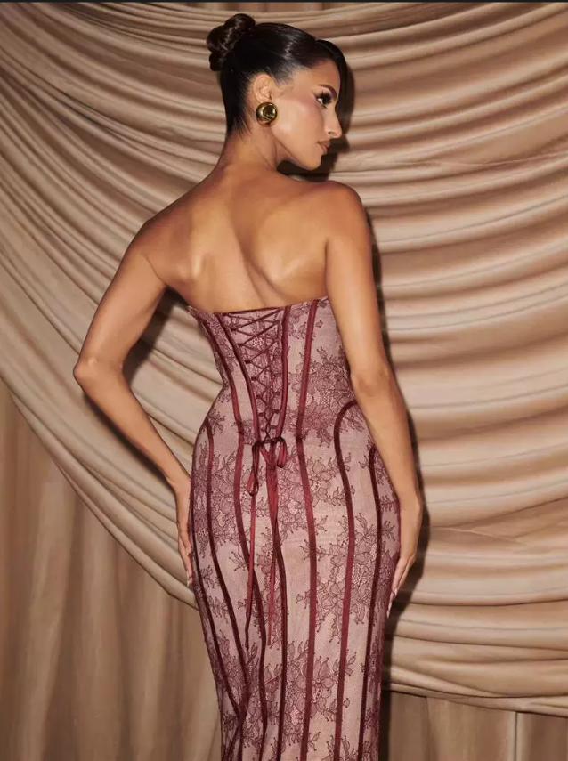Gorgeous Strapless Corset Lace Mermaid Prom Gown Sweetheart Sheer Formal Evening Dress TP5754