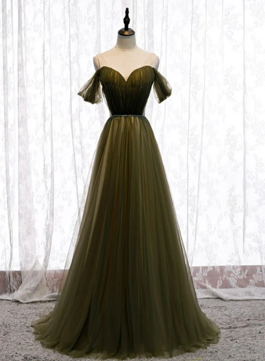 Off Shoulder Tulle Sweetheart Floor Length Long Party Dress, A-Line Wedding Party Dresses Prom dress  gh19