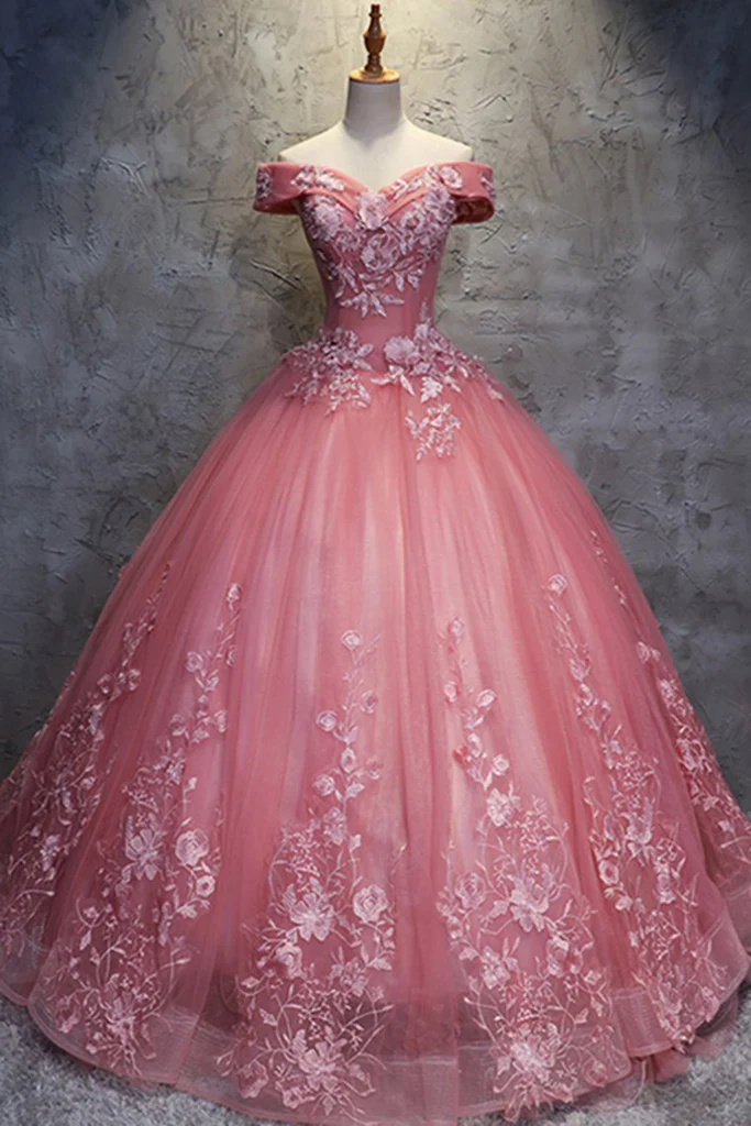Off The Shoulder Long Ball Gown Lace Princess Prom Dresses Quinceanera Dresses  gh927