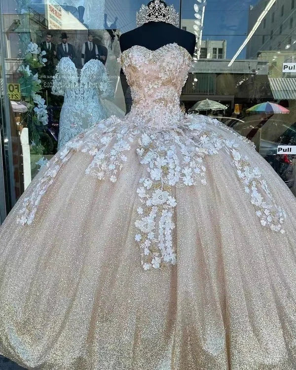 Pink sweetheart neck applique long prom dress evening gown quinceanera and formal dress gh943