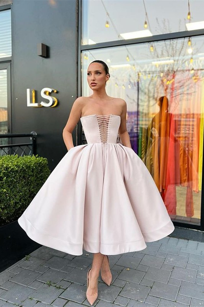 Strapless Short Prom Dress A-Line With Pockets gh789