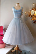 Retro Light Blue Tulle Design A-line Chiffon Party Dress Homecoming Dress Prom Dress Bridesmaid Dress TP4130