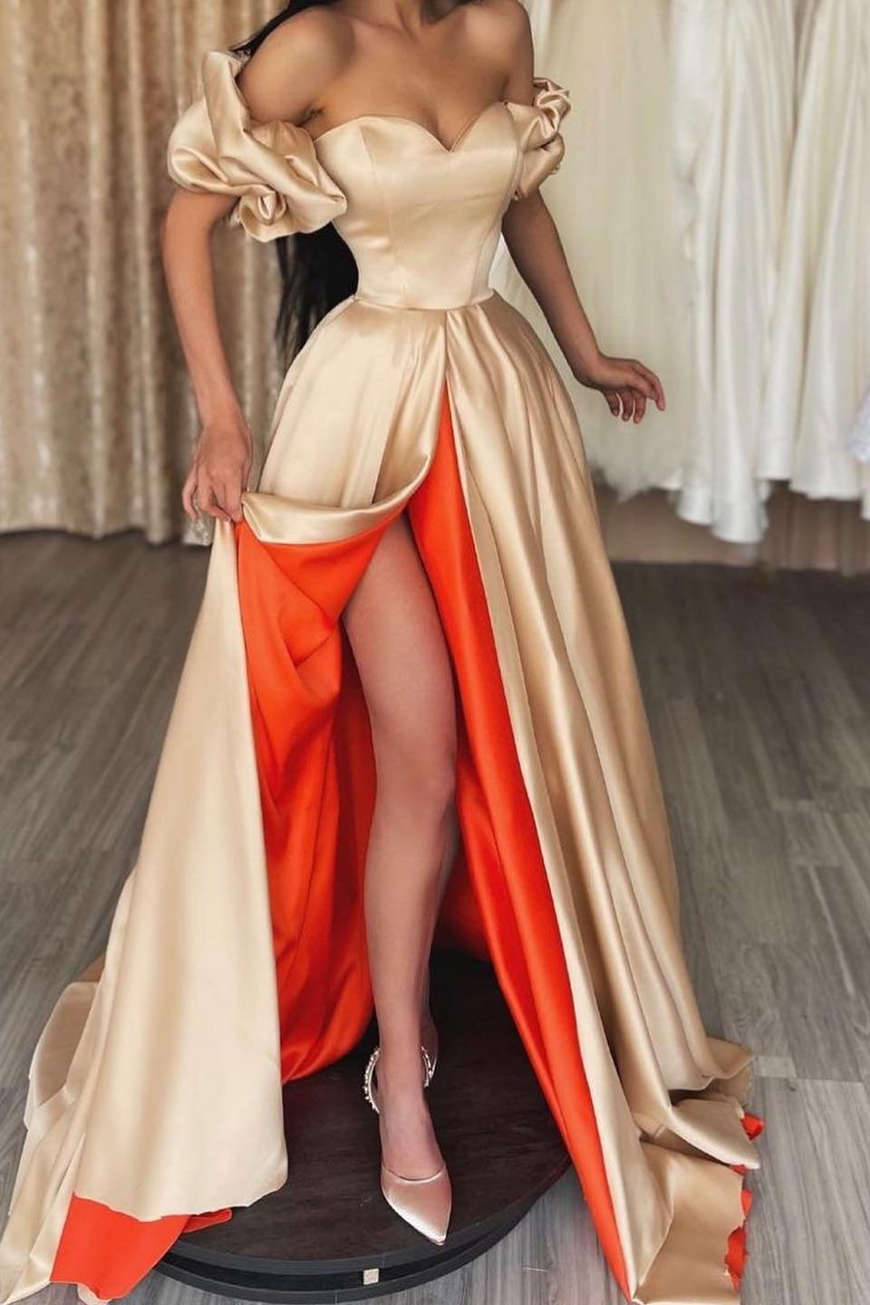Sweetheart Off-the-Shoulder Long Prom Dress With Split  gh756