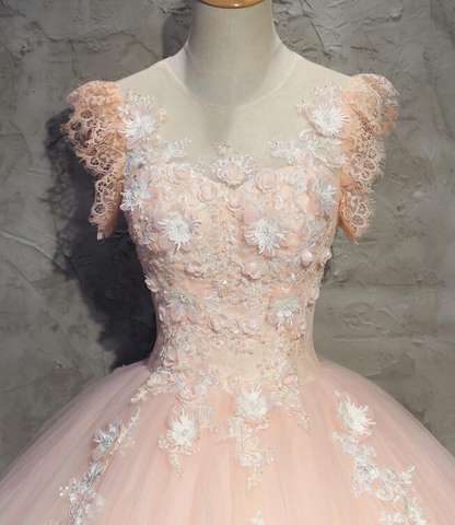 Eelgant Pink Round Neckline Prom Dress, Pink Sweet 16 Dresses  gh397