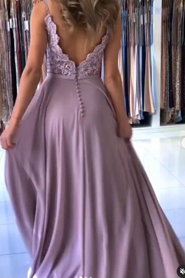 Spaghetti-Straps Applique Mermaid Prom Dress With Split gh663