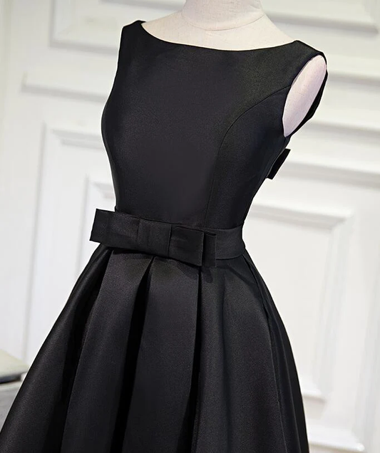 Black elegant cute simple knee-length mid-length satin homecoming dress prom dress evening dress party dress gh188