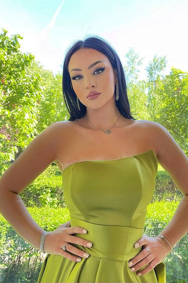 Elegant Green Strapless A-Line Prom Dress With Split gh774