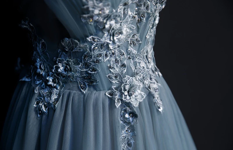 Beautiful Blue Tulle Long Party Dress, A-Line Prom Dress With Lace Applique gh271