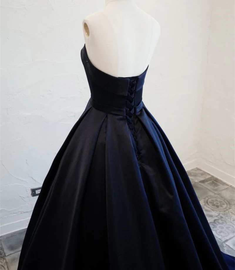 Navy Blue Satin Long Party Dress, Elegant Dark Blue Formal Dress Evening Dress  gh134