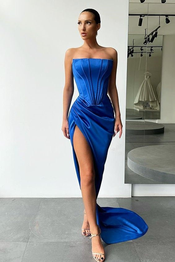 Strapless Long Prom Dress Split Evening Party Gowns  gh616