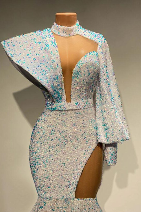 High Neck Long Sleeves Mermaid Prom Dress With Sequins gh794