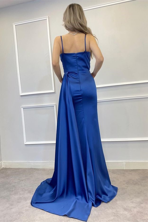 Spaghetti-Straps Beadings Long Mermaid Prom Dress Split With Ruffles  gh758