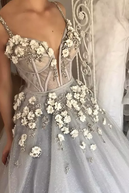 Ball Gown Spaghetti Straps Quinceanera Dresses With Handmade Flowers Tulle  gh2069