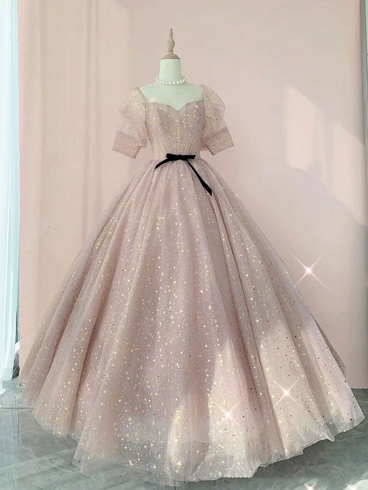 Champagne tulle long prom dress, tulle long evening dress  gh2260