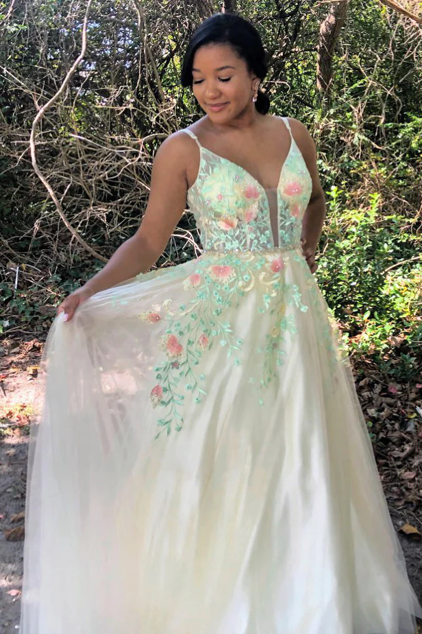 Gorgeous Straps A-Line Floral Embroidered Long Prom Dress  gh2456
