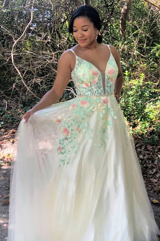 Gorgeous Straps A-Line Floral Embroidered Long Prom Dress  gh2456