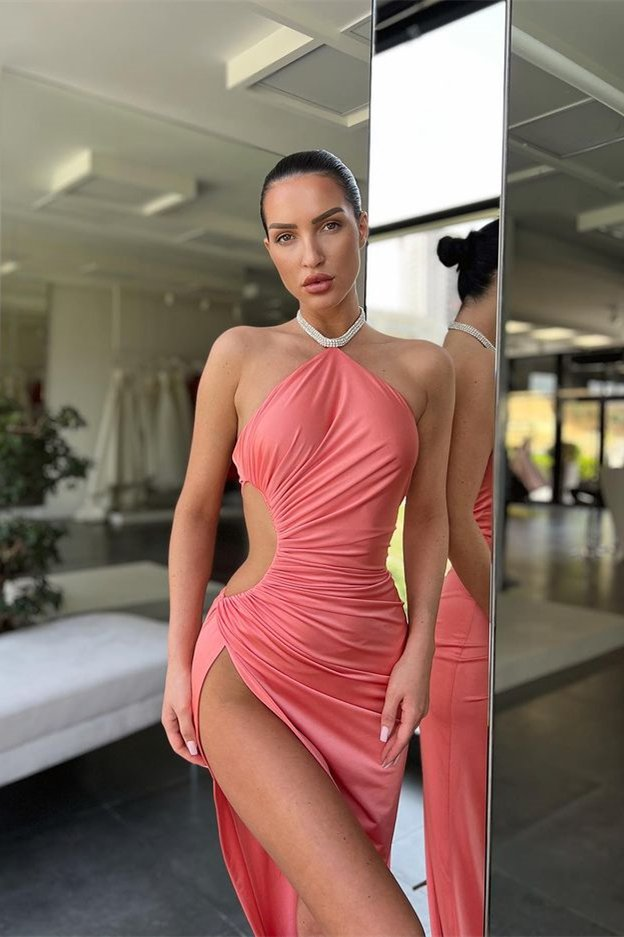 Modern Halter Sleeveless Mermaid Prom Dress Split Long Online  gh2036