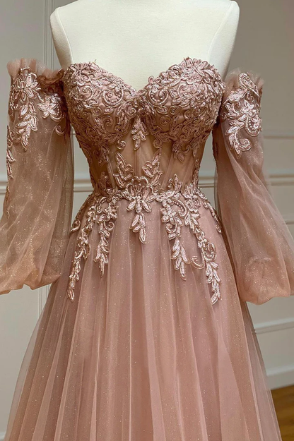 Stylish tulle lace long prom dress A line evening gown  gh2347