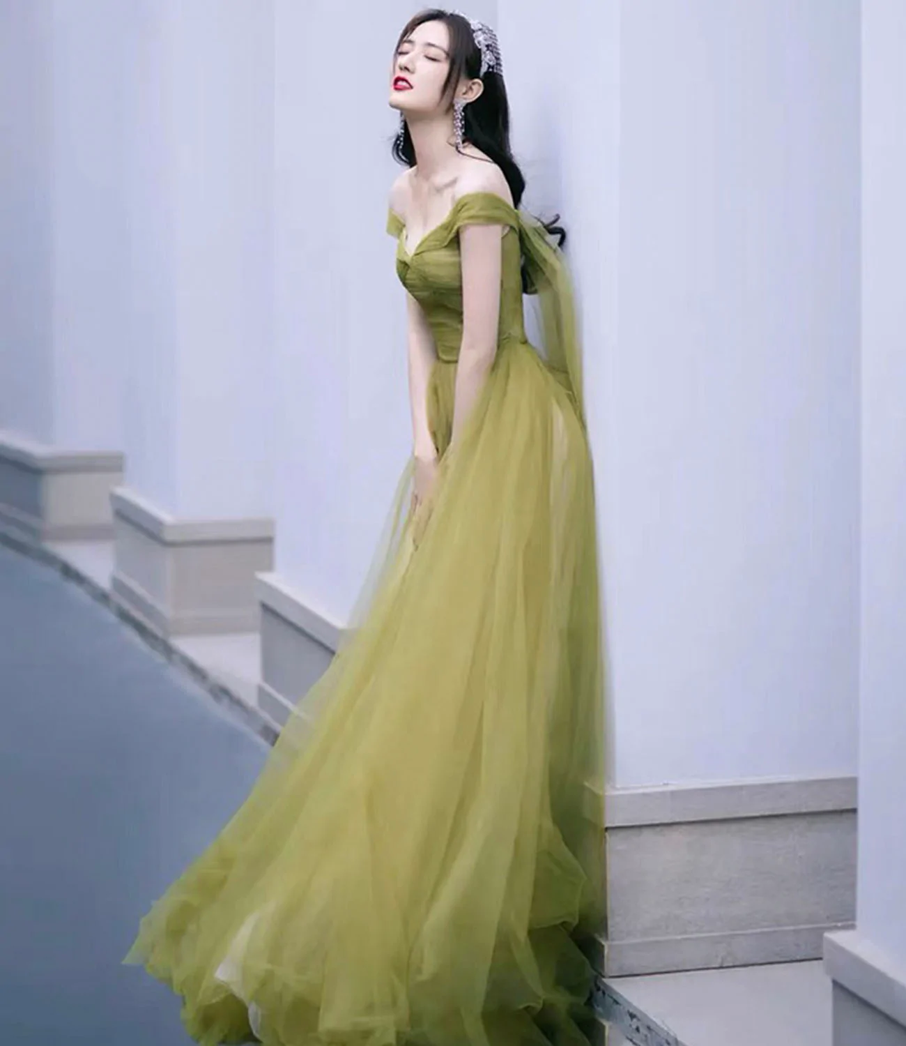 Cute tulle long prom dress A line evening gown gh2230