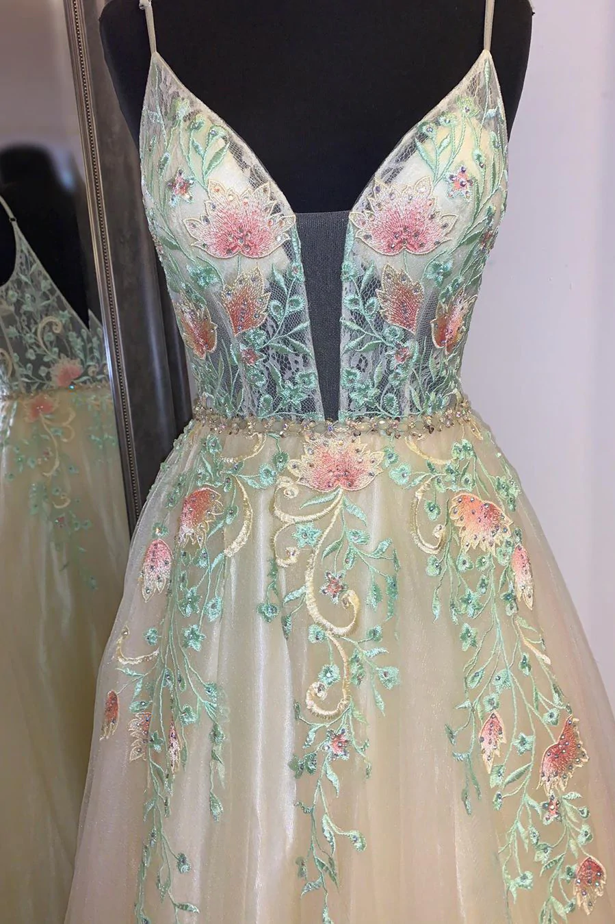 Gorgeous Straps A-Line Floral Embroidered Long Prom Dress  gh2456