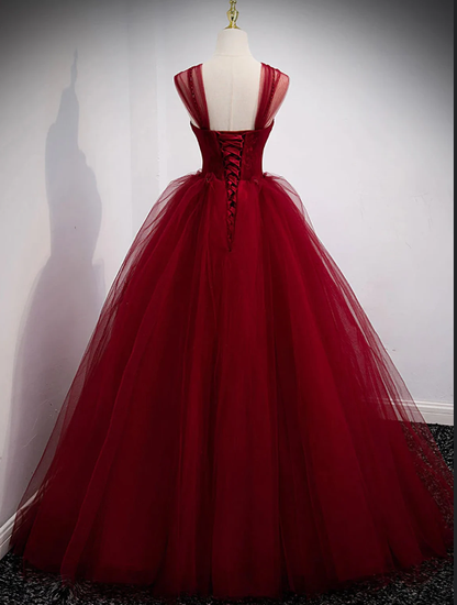 Off-the-Shoulder Sweetheart Lace Tulle Beaded Lace-Up Appliques Floor-Length Prom Dresses gh2421