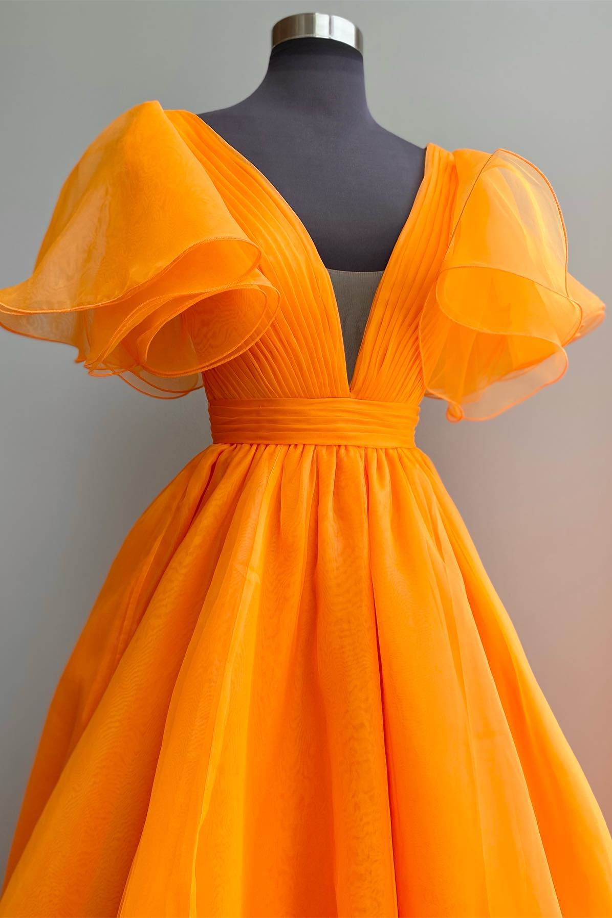 Orange A-line Long Formal Dress with Flutter Sleeves  gh2072