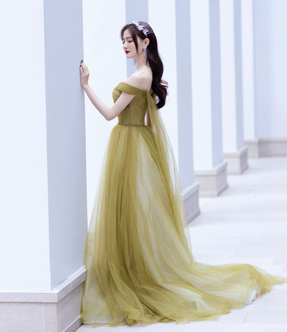 Cute tulle long prom dress A line evening gown gh2230