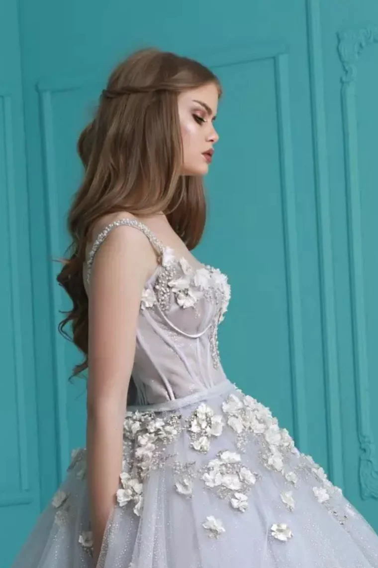 Ball Gown Spaghetti Straps Quinceanera Dresses With Handmade Flowers Tulle  gh2069