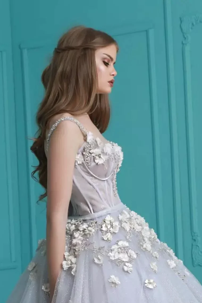 Ball Gown Spaghetti Straps Quinceanera Dresses With Handmade Flowers Tulle  gh2069