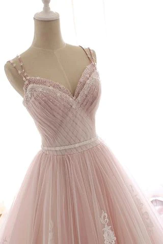 Pink Tulle Prom Dresses with Lace Appliques, A Line Formal Evening Party Dresses gh2272