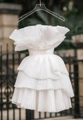 New Style White Strapless A-Line Short Tiered Party Dress Cocktail Dress Homecoming Dress TP4376