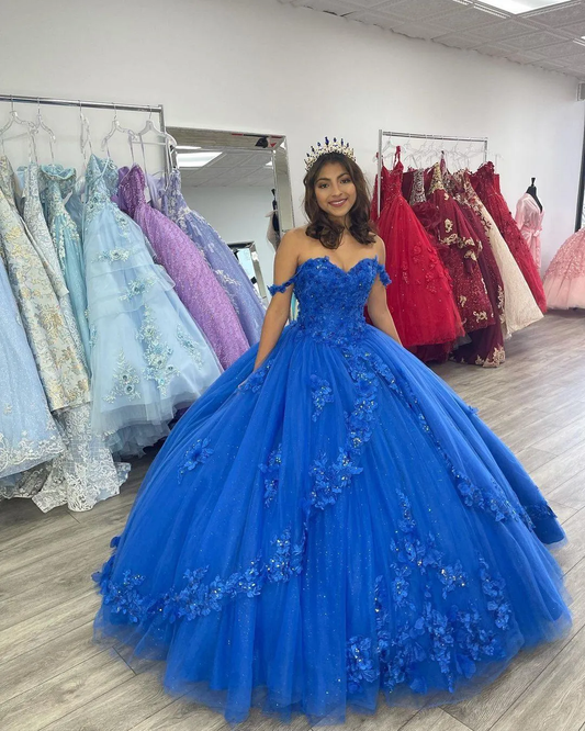 Royal Blue Quinceanera Dresses Lace Appliques Birthday Gowns