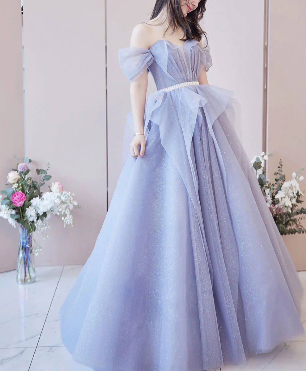 Purple Sweetheart Neck Tulle Sequin Long Prom Dress, Purple Ball Gown Graduation Dress gh2571
