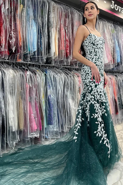 Mermaid Spaghetti Straps Lace Tulle Prom Dress gh2690