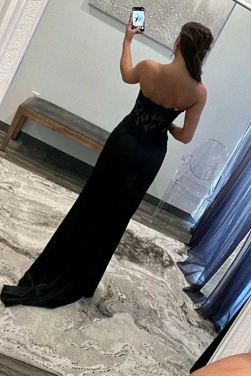 Sheath Sweetheart Long Satin Prom Dress with Slit gh2673