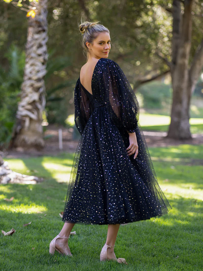 V neck tulle a line  Prom Dresses sequins evening dress gh2672