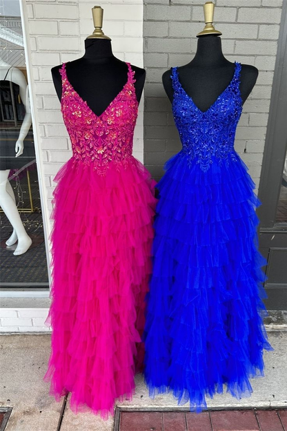 Layers Floral Tulle A-line Long Prom Dress gh2778
