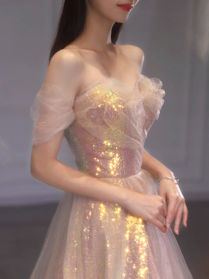 Sexy A line Off The Shoulder Prom Dresses With Sleeves Long Prom Gown P516