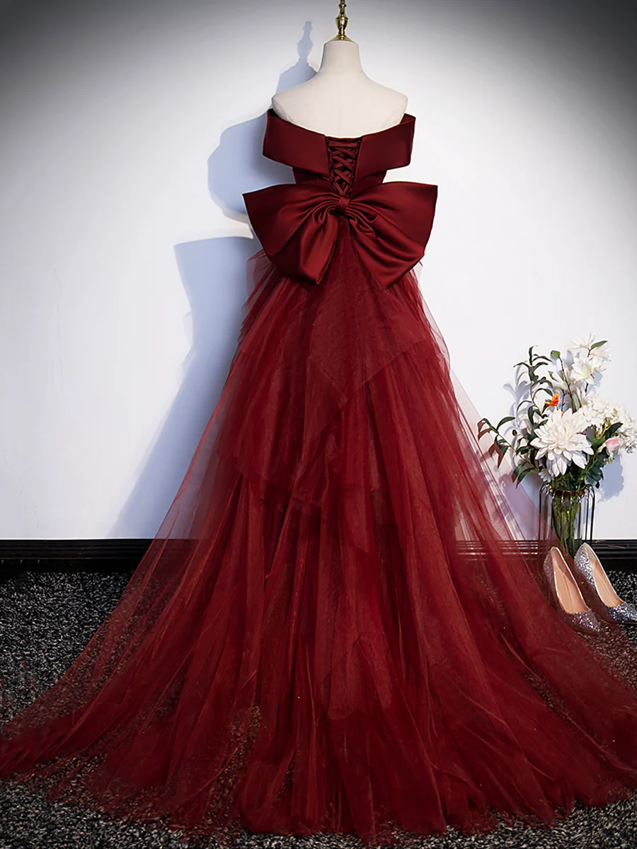 Mermaid Off Shoulder Evening Dress with Bow Prom Dress P617