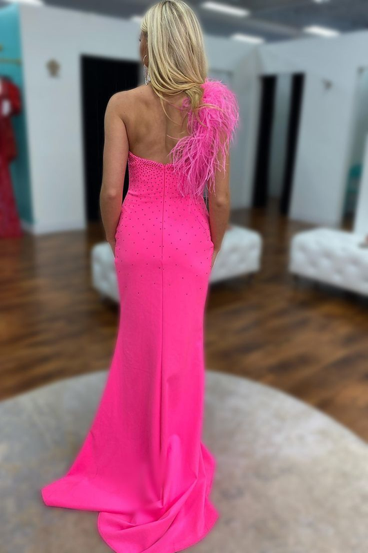 Mermaid One Shoulder Long Prom Dress with Feathers gh2840