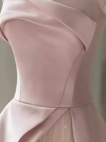 A line Strapless Pink Party Dress Long Satin Prom Dress P882